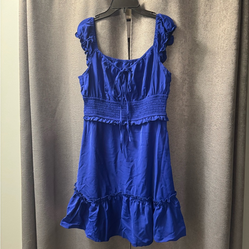 Royal Blue Ruffle Mini Dress Smocked Waist Size Medium